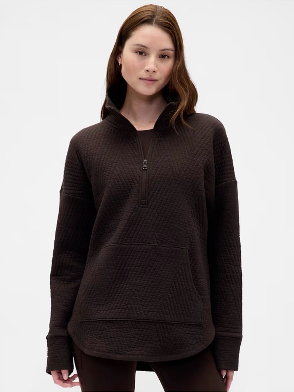 GAP Women's Quilted Half-Zip Sweater - Dark Brown